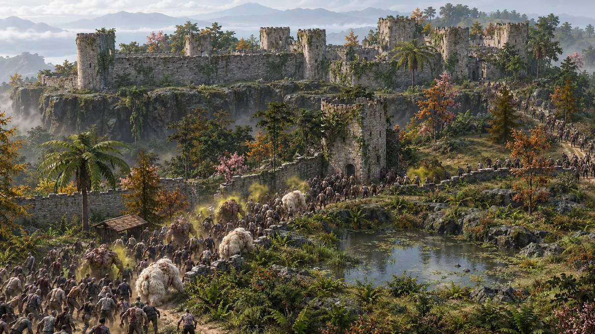A painted view of Stark's Castle overrun by a horde during Defend the Flag